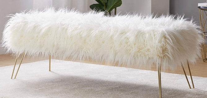 White Faux Fur Bench